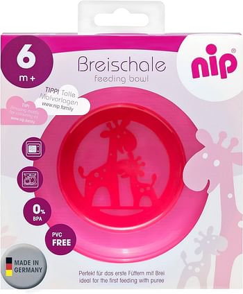 Nip,Feeding Bowl, Non-slip,BPA-Free, Microwave Safe, 6M, Pink