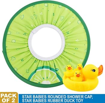 Star Babies Pack of 2 (Kids Shower Cap, Rubber Duck) - Green/Yellow