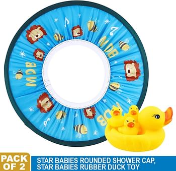 Star Babies Pack of 2 (Kids Shower Cap, Rubber Duck) - Blue/Yellow
