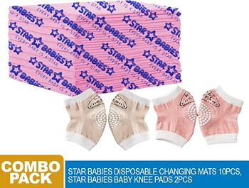 Star Babies Combo Pack, (10pcs Disposable Changing Mats + 2pcs Kneepads)