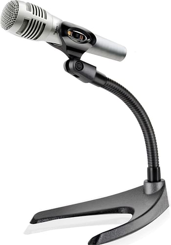 Pyle Desktop Microphone Stand - Universal Tabletop Mic Holder w/Flexible 8.2'' Inch Gooseneck Mount and Solid U Shape Base - Perfect for Table Desk or Counter - PMKS8