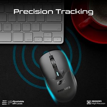 Promate Wireless Mouse, Ergonomic 500mAh Rechargeable Mice with Dual Mode Connectivity-Bluetooth v5.1-2.4Ghz Transmission-Adjustable 1600DPI-6 Functional Buttons for MacBook Air- Dell XPS 13- Asus- Samo-White