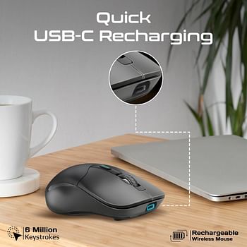 Promate Wireless Mouse, Ergonomic 500mAh Rechargeable Mice with Dual Mode Connectivity-Bluetooth v5.1-2.4Ghz Transmission-Adjustable 1600DPI-6 Functional Buttons for MacBook Air- Dell XPS 13- Asus- Samo-White