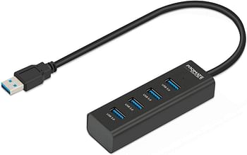 Promate 4 Port USB 3.0 Hub- High-Speed 5Gbps Data Transfer and Charge 4 USB Extender with Built-In USB 3.0 Cable and Over-Charging Protection for Windows PC-Mac-Surface Pro-Laptop- EZHub-4