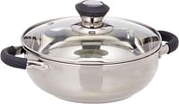 Royalford 20cm Nano Kadai With Glass Lid- RF11585 Perfect for Sauting - Frying - Stir Frying - Equipped with Strong and Sturdy Riveted Handles - Silver
