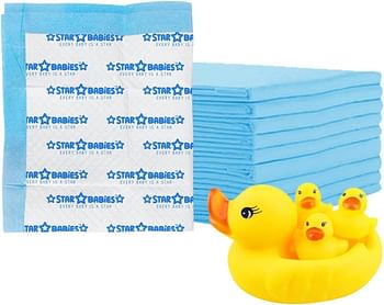 Star Babies Pack of 2, 15pcs Printed Disposable Changing Mats and  Rubber Duck Bath Toy
