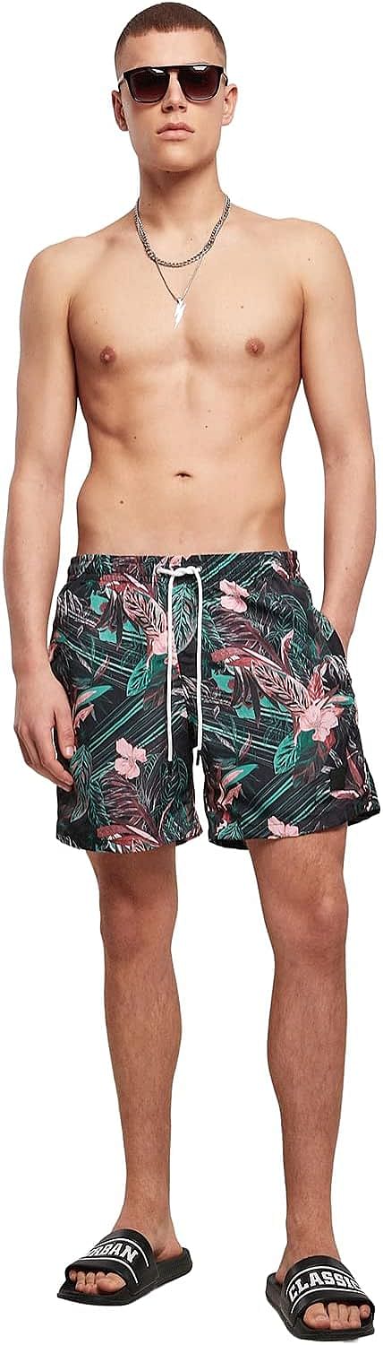 Urban Classics Men Pattern swim Shorts Shorts, Pack of 1, Small, Dark Flower Aop