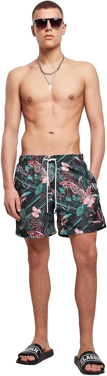 Urban Classics Men Pattern swim Shorts Shorts, Pack of 1, Small, Dark Flower Aop