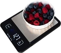 ريجوفينس ميزان طعام رقمي للمطبخ - يقيس 4 وحدات مختلفة - سهل الاستخدام - قياس وزن الطعام - وصفة طبخ - نظام غذائي صحي - بطارية متضمنة - خفيف الوزن - سهل الحمل والتخزين