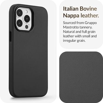 LONLI Classic - for iPhone 14 Pro Max - European Nappa Leather Case - Smoothen and Soften Over Time - Compatible with Magsafe - 6.7 Inch - Black