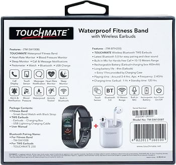 TOUCHMATE Waterproof Fitness Band with Wireless Bluetooth TWS Earbuds TM-SW100BT