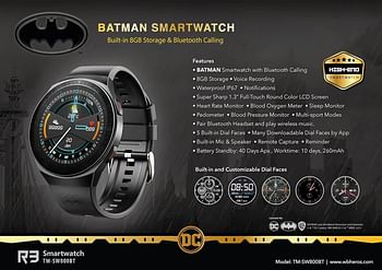 BATMAN Smartwatch with Built-in 8GB Storage Bluetooth Calling Waterproof IP67 1.3" Full-Touch (TM-SW800BT)