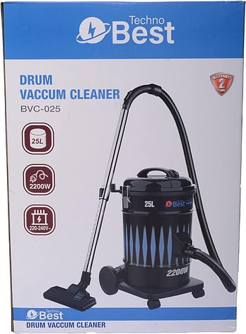 Techno Best 2200W Drum Vaccum Cleaner, 25 Liter Capacity-BVC-025