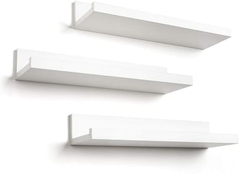 Americanflat 14 Inch Floating Shelves Set of 3 in White Composite Wood - Wall Mounted Storage Shelves for Bedroom, Living Room, Bathroom, Kitchen, Office and More