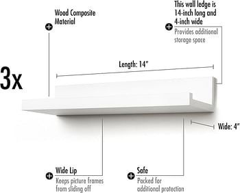 Americanflat 14 Inch Floating Shelves Set of 3 in White Composite Wood - Wall Mounted Storage Shelves for Bedroom, Living Room, Bathroom, Kitchen, Office and More