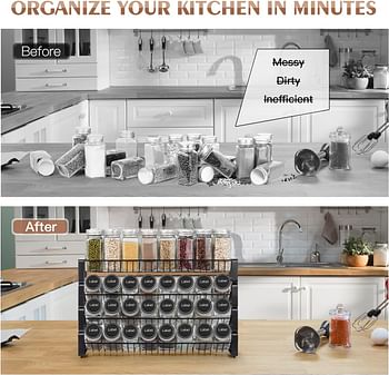 JONYJ 4-Tier Stackable Cabinet Spice Rack Organizer, Detachable Countertop, Freestanding, Black Brushed Iron, Style Complanate