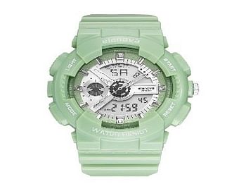 ساعة يد مطاطية رقمية وبعقارب طراز EL908 للرجال اخضر