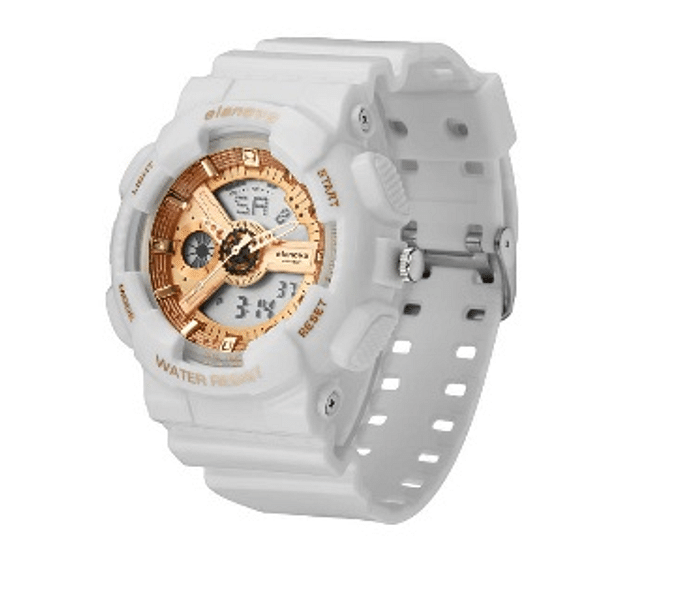 Elanova Men's Rubber Analog Digital Watch EL908 Gold Dial White