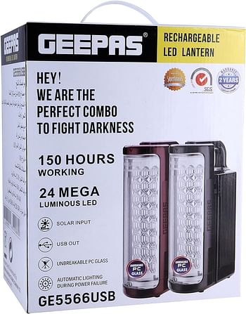 Geepas GE5566 Rechargeable Led Lantern- Red & Black - Pack of 2
