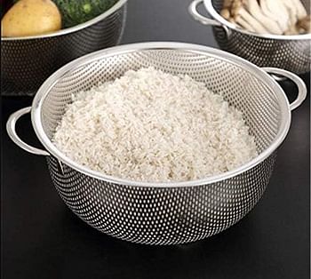 ECVV -20CM Multipurpose Stainless Steel Colander Strainer Drainer with Handle for Rice Fruits Vegetable Noodles Pasta Beans Grains Washing Filter Basket for Kitchen Bowl Storing and Straining Purpose