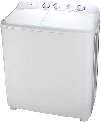 Nikai NWM700SPN8 7Kg Semi-Automatic Top Load Twin Tub Washing Machine with Quick Wash & Auto Balance Control, Silent Operation, Powerful Pulsator, Rust-Proof Body - White