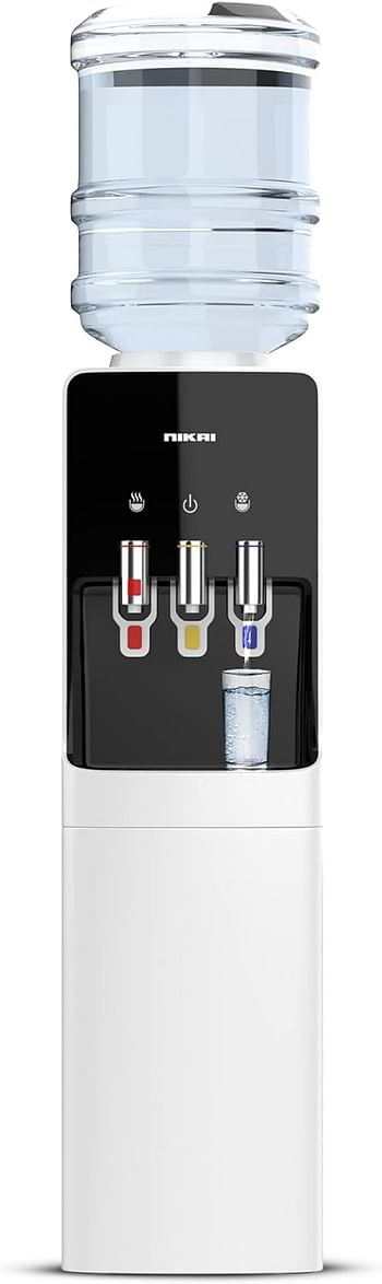 Nikai Water Dispenser 3Tap with Mini Bottom Fridge Size L x W x H 30 x 30 x 110cm NWD1400C White, ‎NWD1400R