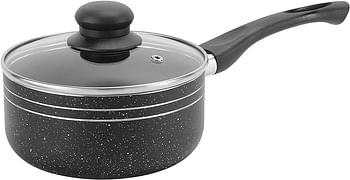 Royalford RF11759 Ritz 9-Piece Non-Stick Cookware Set Aluminum Body With 3-Layer Construction, CD Bottom, Bakelite Handles And Glass Lid Black