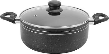 Royalford RF11759 Ritz 9-Piece Non-Stick Cookware Set Aluminum Body With 3-Layer Construction, CD Bottom, Bakelite Handles And Glass Lid Black