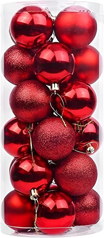 Christmas Tree Decorations Baubles Ornament Balls Sparkling Shatterproof Christmas Ball Ornaments Set - (Red, 24PCs 6 cm diameter) Glittering Baubles for Tree Decor,Durable Plastic Holiday Decorations