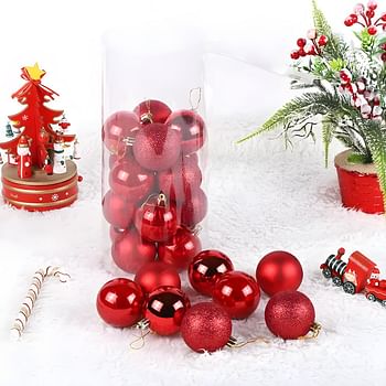 Christmas Tree Decorations Baubles Ornament Balls Sparkling Shatterproof Christmas Ball Ornaments Set - (Red, 24PCs 6 cm diameter) Glittering Baubles for Tree Decor,Durable Plastic Holiday Decorations