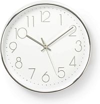 Nedis White and Silver Circle Wall Clock - CLWA015PC30SR - 30cm Diameter