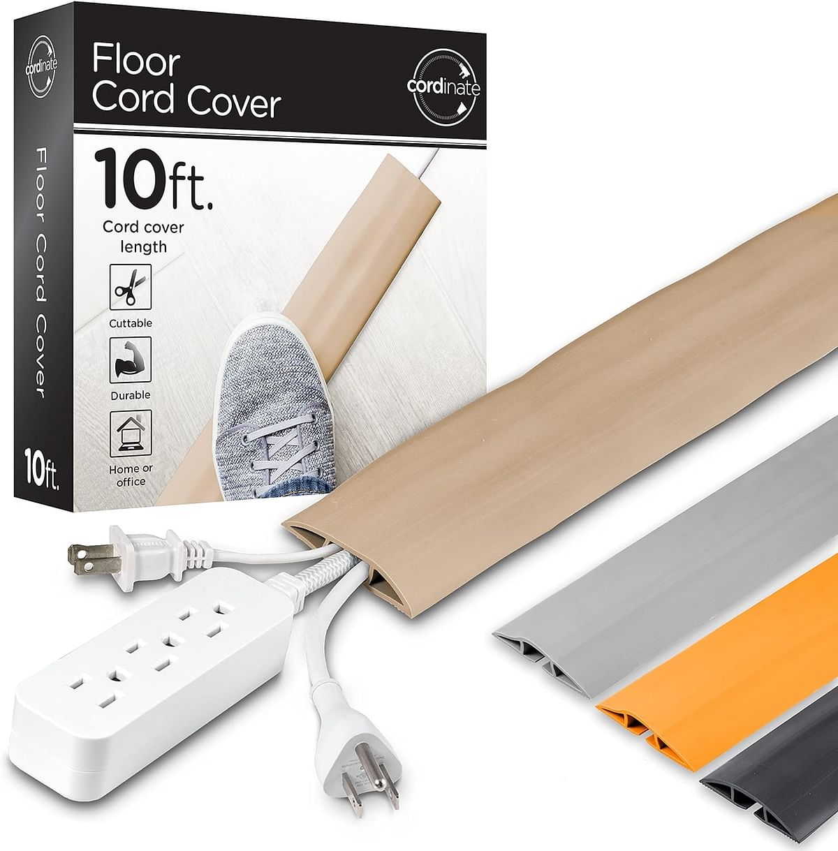 Cordinate 43002 10 Ft Cord Cover Floor, Cord Protector, Cord Management, Cord Concealer, Cable Hider And Cable Raceway, Extension Cord Cover, Tan