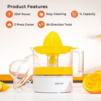 GEEPAS Juicer 1 L 25 W GCJ9900 Yellow/white