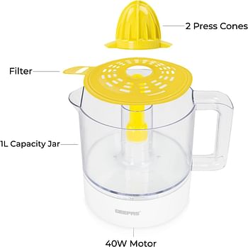 GEEPAS Juicer 1 L 25 W GCJ9900 Yellow/white