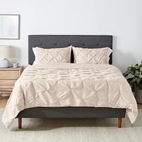 Amazn Basics All-Season Down-Alternative Comforter 3-Piece Bedding Set - Pinch Pleat- Full/Queen - Beige