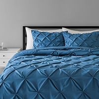 Amazn Basics All-Season Down-Alternative 3 Piece Comforter Bedding Set, King, Dark Teal, Pinch Pleat With Piped Edges