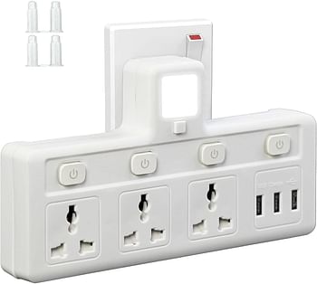 Sky-touch Multi Plug Extension Socket with 3 USB, Extender Wall Socket 3 Way Multiple Electrical Outlet Adaptor with Night Light, Electrical Power Extender Outlet Adaptor for Home, Office - Kitchen