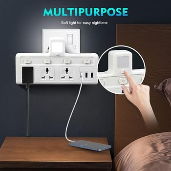 Sky-touch Multi Plug Extension Socket with 3 USB, Extender Wall Socket 3 Way Multiple Electrical Outlet Adaptor with Night Light, Electrical Power Extender Outlet Adaptor for Home, Office - Kitchen
