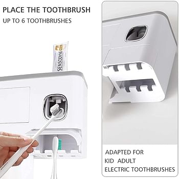 iBingo KSA Double Automatic Toothpaste Dispensers Wall Mounted Toothbrush Holder Kit for Bathroom and Vanity - 6 Brush Slots 2 Magnetic Cups 1 Cosmetic Drawer Organizer 1 Large Storage Tray