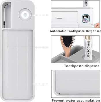 iBingo KSA Double Automatic Toothpaste Dispensers Wall Mounted Toothbrush Holder Kit for Bathroom and Vanity - 6 Brush Slots 2 Magnetic Cups 1 Cosmetic Drawer Organizer 1 Large Storage Tray