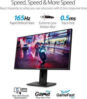 Asus VG278QR 27” Gaming Monitor 165Hz Full HD (1920 x 1080) 0.5ms G-SYNC Eye Care Display Port HDMI DVI