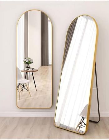 AIRFUL Mirror Full Length 152cm-42cm Arched Aluminum alloy Large Standing Dressing Mirror Hanging Leaning Against Wall Mounted Mirror with Stand for Bedroom Locker Room Living Room (Local tyrant gold)