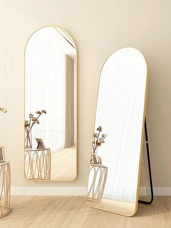 AIRFUL Mirror Full Length 152cm-42cm Arched Aluminum alloy Large Standing Dressing Mirror Hanging Leaning Against Wall Mounted Mirror with Stand for Bedroom Locker Room Living Room (Local tyrant gold)