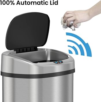 iTouchless 13 Gallon SensorCan Touchless Trash Can with Odor Control System - Stainless Steel - Oval Shape Kitchen Bin