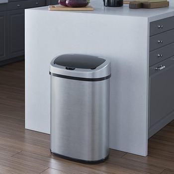 iTouchless 13 Gallon SensorCan Touchless Trash Can with Odor Control System - Stainless Steel - Oval Shape Kitchen Bin