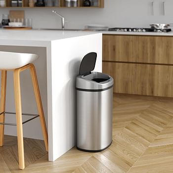 iTouchless 13 Gallon SensorCan Touchless Trash Can with Odor Control System - Stainless Steel - Oval Shape Kitchen Bin