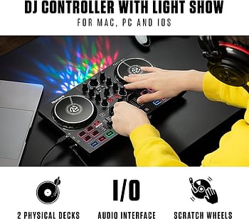 Numark Party Mix II - DJ Controller with Party Lights, DJ Set with 2 Decks, DJ Mixer, Audio Interface and USB Connectivity + Serato DJ Lite