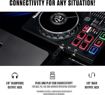 Numark Party Mix II - DJ Controller with Party Lights, DJ Set with 2 Decks, DJ Mixer, Audio Interface and USB Connectivity + Serato DJ Lite