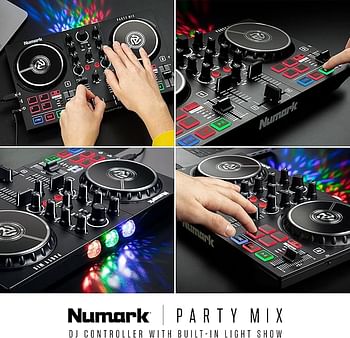 Numark Party Mix II - DJ Controller with Party Lights, DJ Set with 2 Decks, DJ Mixer, Audio Interface and USB Connectivity + Serato DJ Lite