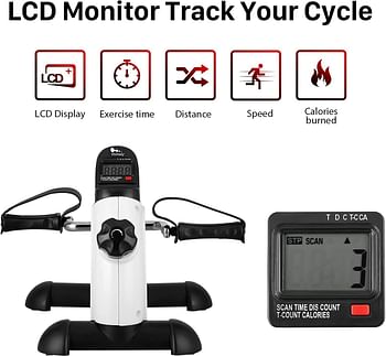 هيمالي دراجة تمارين صغيرة - قابلة للتنقل مع دواسات وشاشة عرض LCD، لتمارين القدمين- الساقين والذراعين مناسبة للاستخدام اسفل المكتب